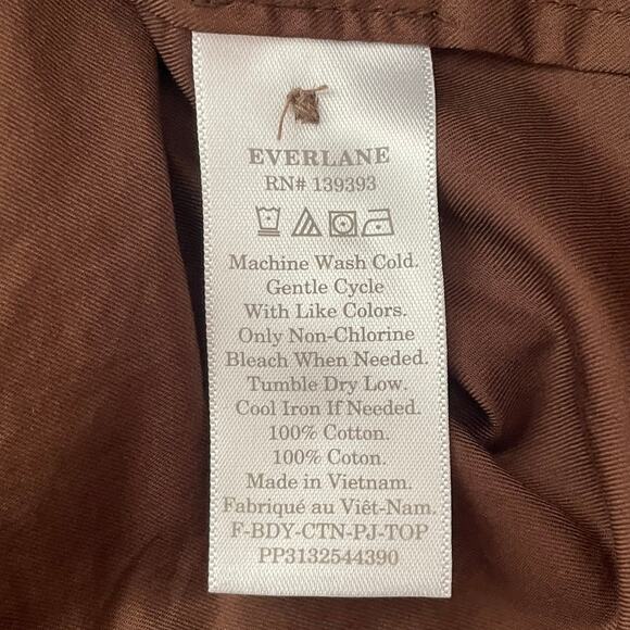 Everlane Boxy Long Sleeve Button Down Shirt Women XS BrownThe Woven Pajama Top - Picture 8 of 9